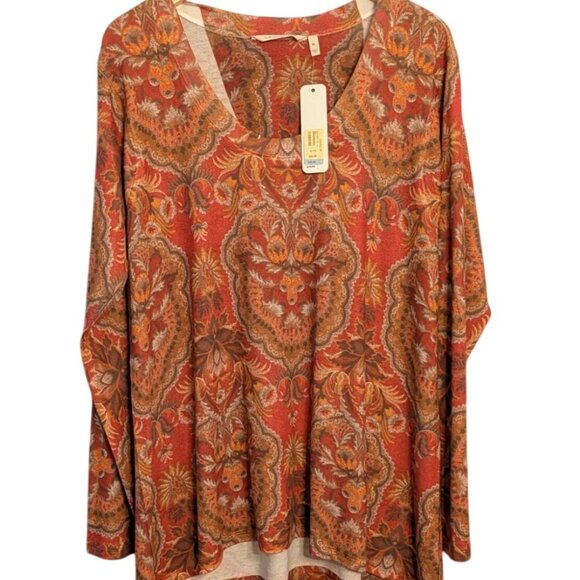Soft Surroundings Tops - Soft Surroundings XL Paisley Print Long Sleeve Top Rust/Orange Polyester/Spandex
